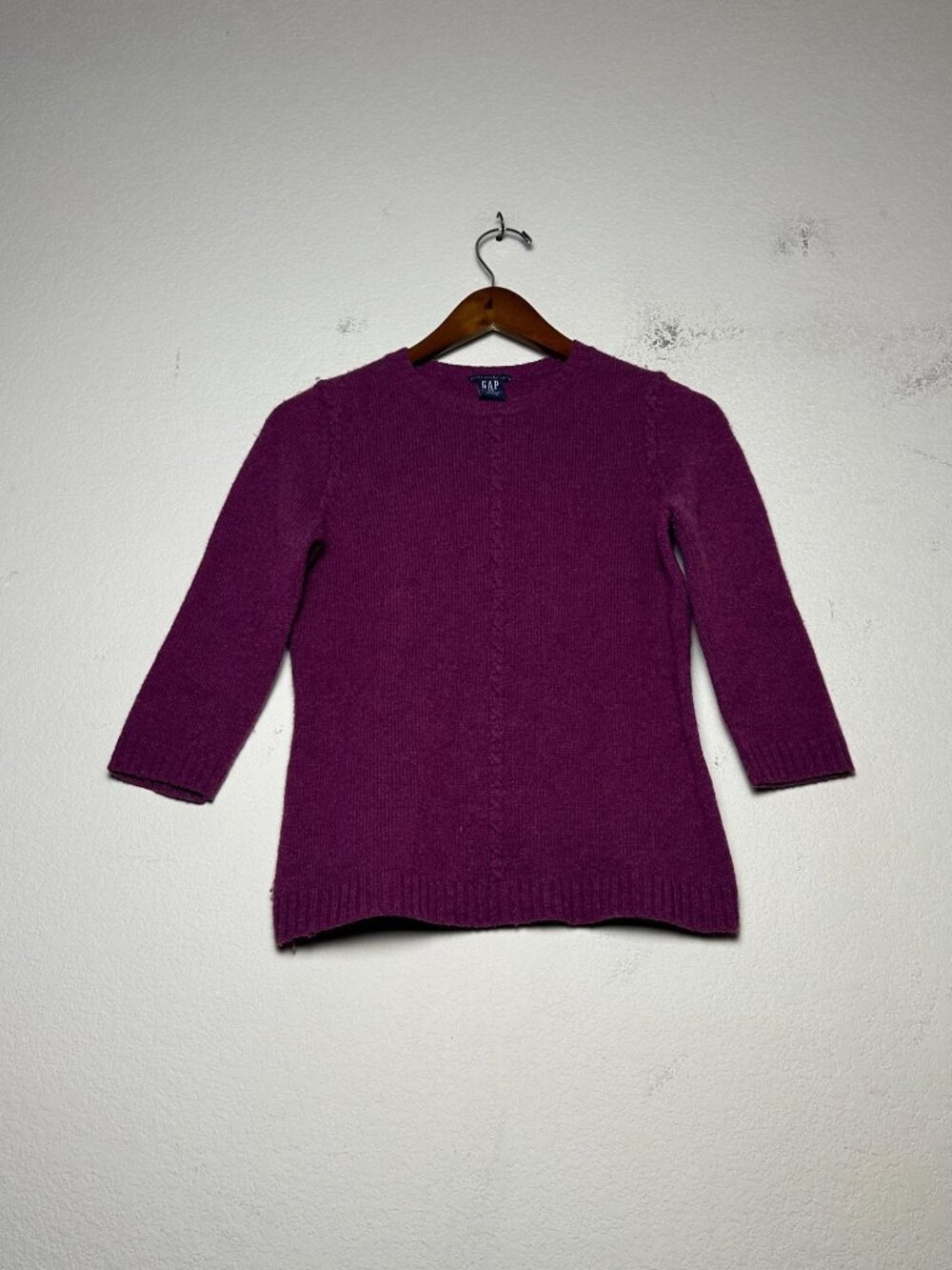 VTG GAP Women XS Stretch Lambswool Sweater Purple Prep 90s Warm Pullover Pink